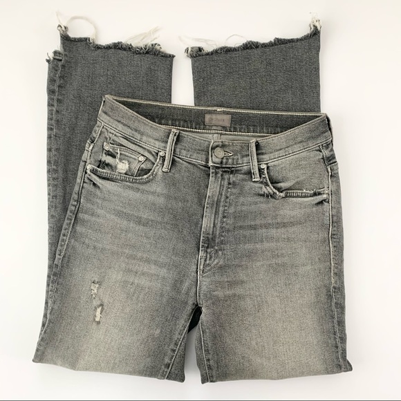 Mother Cropped Raw Hem Jeans Distressed Grey 26 - Picture 3 of 10